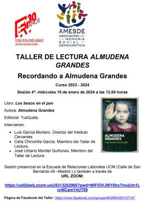 Taller de lectura "Almudena Grandes"10 de enero de 2024